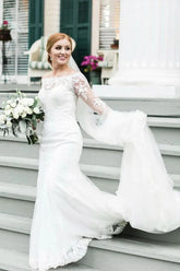 Ivory Lace Mermaid Off-the-Shoulder Long Sleeves Wedding Dresses